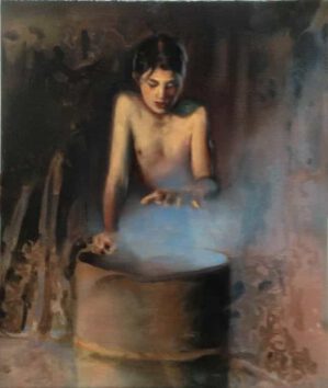 Boy making fire